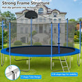 Segmart Kids Trampoline 14 FT with Basketball Hoop & Safety Enclosure Net, Outdoor Graden Round Recreational Trampoline with Ladder and Zipper, Protective net Pole, Blue, S5947