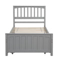 Twin Size Platform Bed, Elegant Kids Wood Bed Frame with Twin Trundle, Minimalistic Wood Platform Bed with Solid Pine Wood Headboard, Wood Slat Support Mattress Foundation, Twin, Grey, SS1093