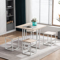 Kitchen Dining Set for Dining Room, 4-Piece Metal Wood Dine Set with 4 Stools, Industrial Rectangle Table and Chair with MDF Wood Tabletop and Sturdy Steel Frame, White, S9992