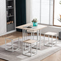 Dining Table Set, 4-Piece Wooden and Metal Home Dining Set with 4 Stools, Industrial Kitchen Table with Wood Tabletop and Steel Frame, Compact Dine Table for Apartments, S9990