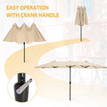 15Ft Sun Umbrella for Patio, Outdoor Deck Umbrella Twin Market Umbrella w/Crank, Durable Polyester Double-Sided Rain Shelter, Foldable Sunscreen Beach Sun Shade Tent for Garden, Backyard, Tan, S8636