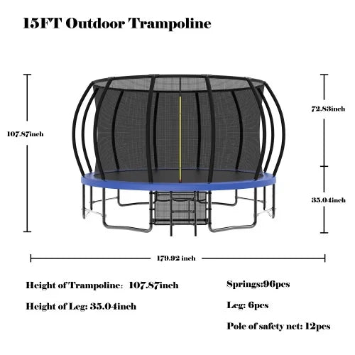 15FT Trampoline with Net, Adult Trampoline Outdoor, Recreational Trampolines with Enclosure Net and Ladder, Anti-Rust Trampolines for Kids, Heavy Duty Trampolines for Backyard Garden