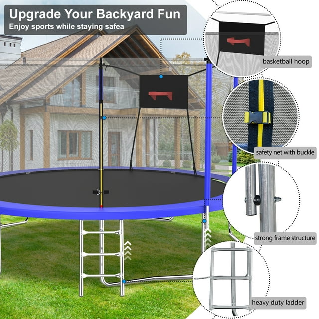 SEGMART 14FT Trampoline with Enclosure for Kids, Recreational Trampolines with Ladder and Basketball Hoop, Outdoor Trampoline with Galvanized Anti-Rust Coating for Indoor Outdoor Backyard