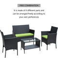 SEGMART Outdoor Patio Furniture Set, 4 Piece Modern Rattan Wicker Patio Conversation Set, Glass Table Top Cushioned Sofa Set for Yard, Pool or Backyard, Green