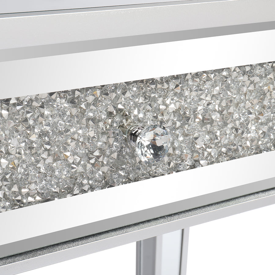 42” Mirrored Console Table with 2 Drawers for Entryway/Hallway, Silver Bedroom Desk Mirror Makeup Table Sofa Tables with Crystal for Living Room