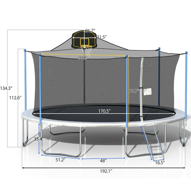 SEGMART Trampoline for Kids, New Upgraded 16 Feet Outdoor Trampoline with Safety Enclosure Net, Basketball Hoop and Ladder, Heavy-Duty Round Trampoline for Outdoor Backyard, Capacity 330lbs, L