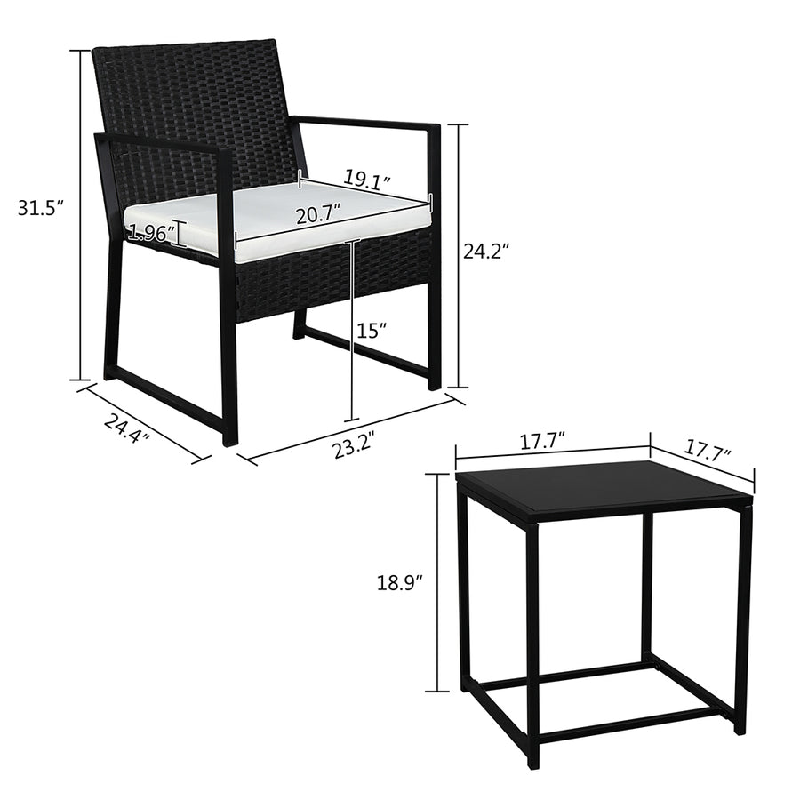 Outdoor Patio Furniture Sets Clearance, 3 Piece Outdoor Chairs with Cushions, Modern Patio Bistro Rattan Chair Conversation Sets with Coffee Table for Backyard Garden Pool Deck, L