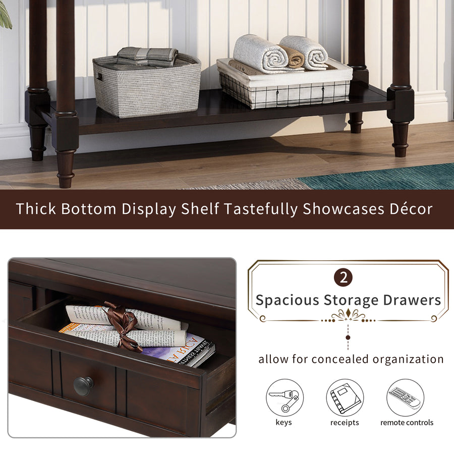 Entry Table with Drawers, SEGMART Wooden Console Table Sofa Table with Storage, Foyer Table Entryway Table with Shelf, Modern Console Table for Living Room Entryway Hallway Foyer Study, Espresso,H2320