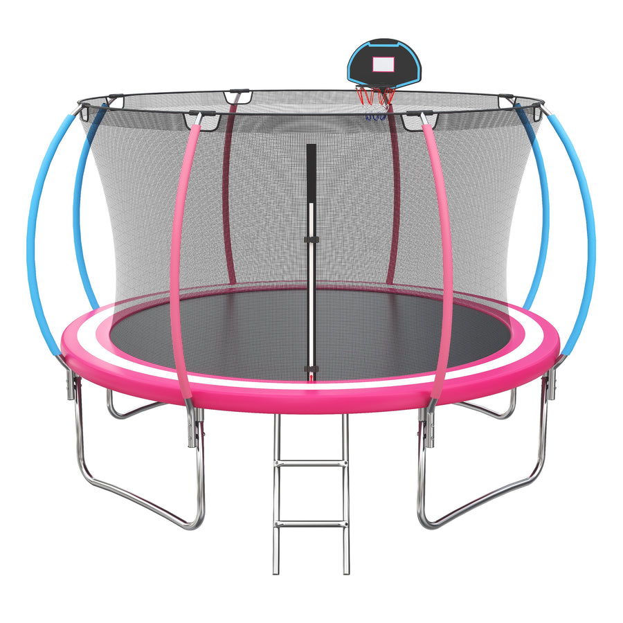 10 FT Trampoline for Kids with Basketball Hoop, SEGMART Upgraded Kids Outdoor Trampoline with Enclosure Net and Ladder, Heavy Duty Round Recreational Trampoline for Indoor Outdoor Backyard