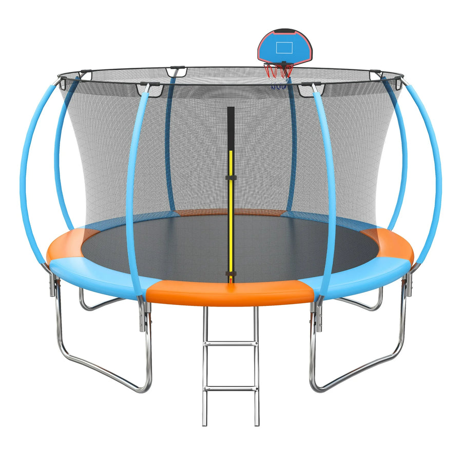 10 FT Trampoline for Kids with Basketball Hoop, SEGMART Upgraded Kids Outdoor Trampoline with Enclosure Net and Ladder, Heavy Duty Round Recreational Trampoline for Indoor Outdoor Backyard