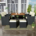 Clearance! 9 Pieces Patio Dining Sets, Outdoor Space Saving Rattan Chairs with Wood Table, PE Wicker Rattan Furniture Set for Patio, Backyard, Porch, Garden, Poolside, B178