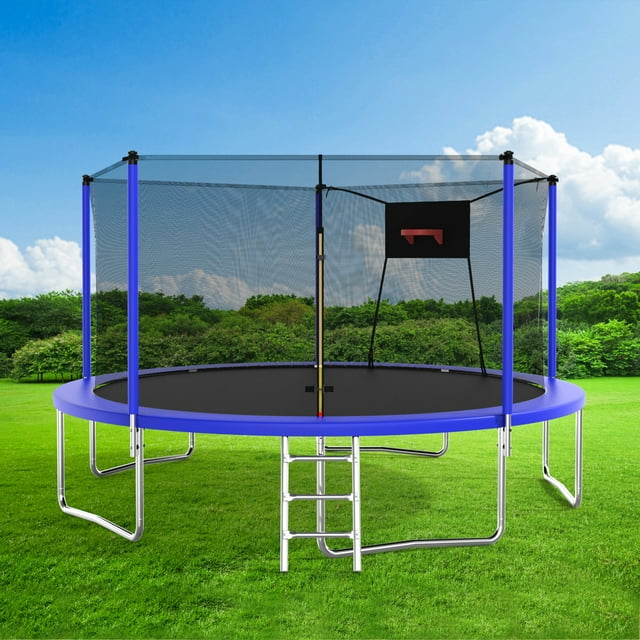 SEGMART 14FT Trampoline with Enclosure for Kids, Recreational Trampolines with Ladder and Basketball Hoop, Outdoor Trampoline with Galvanized Anti-Rust Coating for Indoor Outdoor Backyard