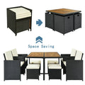 Clearance! 9 Pieces Patio Dining Sets, Outdoor Space Saving Rattan Chairs with Wood Table, PE Wicker Rattan Furniture Set for Patio, Backyard, Porch, Garden, Poolside, B178