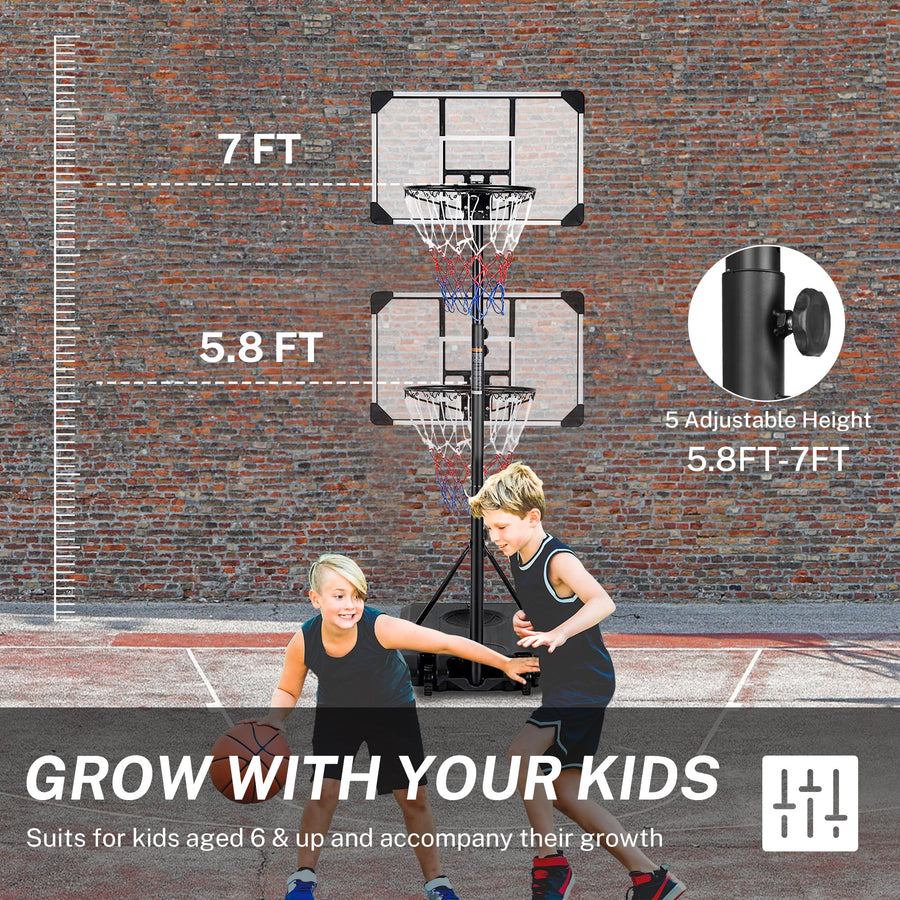 Basketball Hoops for Kids, SEGMART 6.88'-7.45' Adjustable Portable Basketball Hoop, Basketball Goal Outdoor Basketball Hoop with Backboard/Metal Stand, Indoor Outdoor Basketball Game Play Set,LLL4411