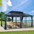 10'x10' Hardtop Gazebo, Outdoor Patio Gazebo with Galvanized Steel Double Roof, Permanent Gazebo Pavilion with Curtain and Netting for Patio, Deck, Backyard