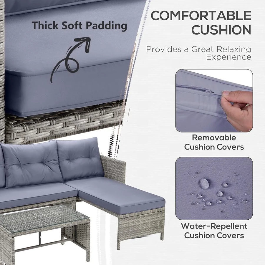 4 Piece Patio Furniture Set, All-Weather Outdoor Sectional Sofa Set, PE Rattan Conversation Set with Storage Box, Table & Cushions, Wicker Furniture Couch Set for Patio Deck Garden Poolside Yard, B862