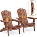 SEGMART Folding Wooden Adirondack Chair, Wooden Patio Chairs Set of 2 , Garden Chaise Chair, Seashell Slat Curved Back, Widen Seat Armrest for Garden, Lawn, Backyard
