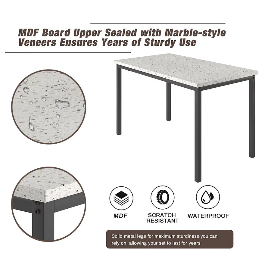 5 Piece Kitchen Dining Table and Chair Set, Dining Room Table Set with Faux Marble Table PU Leather Padded Chairs, Rectangle Dining Table Set for 4, Dinette Set for Kitchen Dining Room Small Space