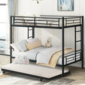 Twin Over Twin Bunk Bed with Trundle, Metal Twin Bed with Safety Guard Rail and Ladders, Space-Saving Design Sleeping Bedroom Bunk Bed for Boys, Girls, Kids, Young Teens and Adults, Easy Assembly, B20