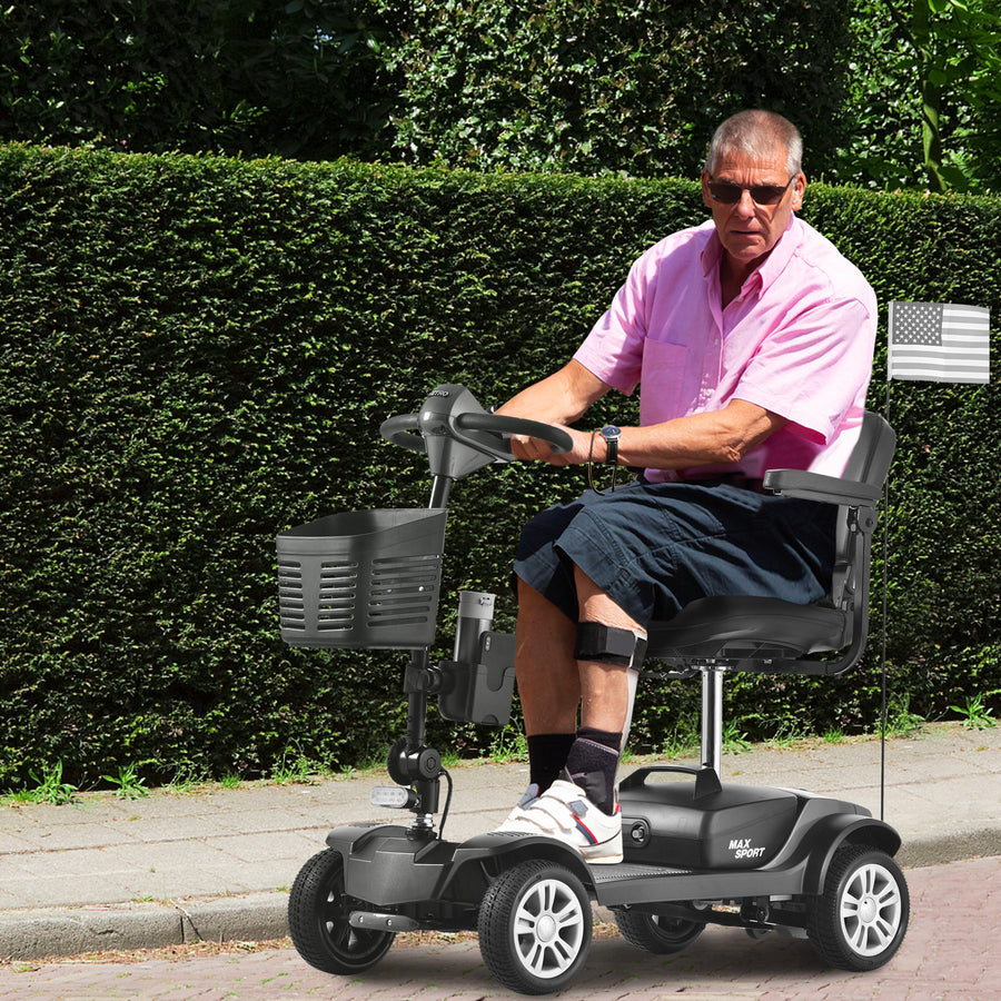 Electric Mobility Scooter, Outdoor Compact Motorized Scooter with 2 in 1 Cup & Phone Holder, Heavy Duty Power Scooter for Seniors, Easy Assembly, 300lbs, Grey, SS1948