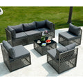 7 Piece Outdoor Patio Furniture Set, Modular Outdoor Sectional Sofa Set with Removable Cushions, PE Rattan Conversation Sets with Coffee Table, Gray