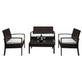Deck Rattan Sofa Furniture Set, 4 PCS Outdoor Patio Conversation Set, All-weather Wicker Sectional Furniture with 2 Single Chairs, 1 Loveseat and 1 Table, Outdoor Indoor Use Chair Set, B756