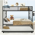 Twin Over Twin Bunk Bed with Trundle, Metal Twin Bed with Safety Guard Rail and Ladders, Space-Saving Design Sleeping Bedroom Bunk Bed for Boys, Girls, Kids, Young Teens and Adults, Easy Assembly, B20