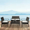 Deck Rattan Sofa Furniture Set, 4 PCS Outdoor Patio Conversation Set, All-weather Wicker Sectional Furniture with 2 Single Chairs, 1 Loveseat and 1 Table, Outdoor Indoor Use Chair Set, B756