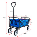 Grocery Cart with Wheels, Collapsible Outdoor Utility Wagon with All-Terrain Wheels, Heavy Duty Beach Wagon with Drink Holder, Blue Folding Wagon for Shopping, Yard, Camping, 150 Pound Capacity
