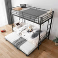 Twin Over Twin Bunk Bed with Trundle, Metal Twin Bed with Safety Guard Rail and Ladders, Space-Saving Design Sleeping Bedroom Bunk Bed for Boys, Girls, Kids, Young Teens and Adults, Easy Assembly, B20