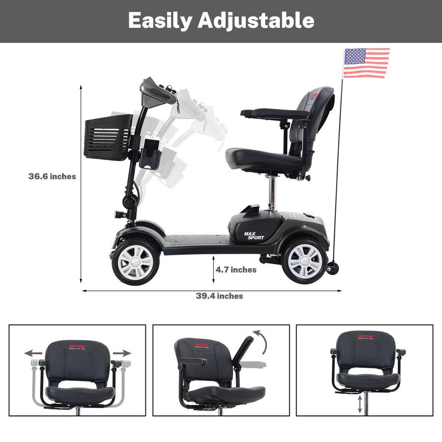 Electric Mobility Scooter, Outdoor Compact Motorized Scooter with 2 in 1 Cup & Phone Holder, Heavy Duty Power Scooter for Seniors, Easy Assembly, 300lbs, Grey, SS1948