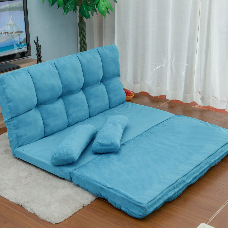 Floor Sofa Bed, Foldable Double Chaise Lounge Sofa Chair with Two Pillows, Adjustable Floor Couch and Sofa for Living Room and Bedroom, Lazy Sofa Floor Chair for Gaming, Sleeper and Reading, L2791