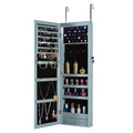 Wall Door Mounted Jewelry Armoire Cabinet with Full Length Mirror, 6 LEDs Lockable Jewelry Organizer Box with 2 Drawers, Bracelet Rod, Large Storage Capacity, Valentine's Day Gifts, Blue