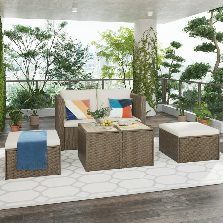 SEGMART 4 Piece Patio Furniture Set, All-Weather Outdoor Sectional Sofa Set, PE Rattan Conversation Set with Storage Box, Table & Cushion, Wicker Furniture Couch Set for Patio Deck Garden Pool Yard