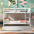 SEGMART Gray Full over Full Bunk Bed with Trundle, Solid Wood Full Bunk Bed with Ladder, Full Size Detachable Bunk Bed Frame for Kids, Boys, Girls, Teens, No Box Spring Needed, LLL1476