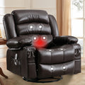 Leather Massage Recliner Chair, Modern Electric Power Rocker with Heated Massage, Ergonomic Lounge Chair, SEGMART Single Sofa Seat with Drink Holders for Living Room, Black and Brown