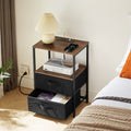 End Table with Charging Station & USB Ports, Side Table with 2 Drawers & Open Storage Shelf, Sofa Couch Table with Outlets, Narrow Nightstand Bedside Table for Living Room Bedroom, Rustic Brown