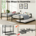 Twin Over Twin Bunk Bed with Trundle, Metal Twin Bed with Safety Guard Rail and Ladders, Space-Saving Design Sleeping Bedroom Bunk Bed for Boys, Girls, Kids, Young Teens and Adults, Easy Assembly, B20