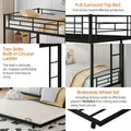 Twin Over Twin Bunk Bed with Trundle, Metal Twin Bed with Safety Guard Rail and Ladders, Space-Saving Design Sleeping Bedroom Bunk Bed for Boys, Girls, Kids, Young Teens and Adults, Easy Assembly, B20