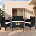 4 Pieces Outdoor Wicker Conversation Set, All-Weather Rattan Patio Furniture Sets with Arm Chairs, Tempered Glass Table and Cushions, Sectional Sofa Set for Backyard, Garden, Poolside, K3018