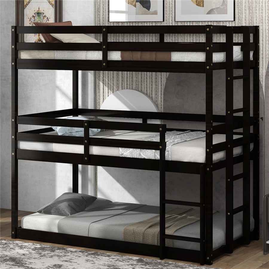 Twin over Twin Bunk Bed, SEGMART Wood Bunk Beds for Kids, Solid Bunk Bed Twin over Twin, Low Bunk Beds with Ladder/Rail, Space-Saving Bunk Beds for Small Rooms, No Box Spring Needed, Gray, H1401
