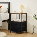 End Table with Charging Station & USB Ports, Side Table with 2 Drawers & Open Storage Shelf, Sofa Couch Table with Outlets, Narrow Nightstand Bedside Table for Living Room Bedroom, Rustic Brown