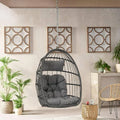 Hanging Egg Chair, Indoor Outdoor Swing Egg Chair Without Stand, Wicker Hammock Chair Swing with Cushion & Hanging Chain, Hanging Lounge Chair for Patio Backyard Balcony Garden Bedroom