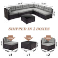 7 Piece Outdoor Patio Furniture Set, Modular Outdoor Sectional Sofa Set with Removable Cushions, PE Rattan Conversation Sets with Coffee Table, Gray