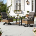 SEGMART 3 PCS Patio Swivel Rocker Set, PE Rattan Swivel Bistro Table Set, Outdoor Conversation Set with Glass Tabletop and Cushions for Balcony Patio Deck Poolside
