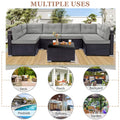 7 Piece Outdoor Patio Furniture Set, Modular Outdoor Sectional Sofa Set with Removable Cushions, PE Rattan Conversation Sets with Coffee Table, Gray
