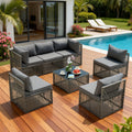 Patio Outdoor Furniture Sets, 7 Pieces All-Weather Rattan Sectional Sofa with Tea Table, Cushions & Pillow, PE Rattan Wicker Sofa Couch Conversation Set for Garden Backyard Poolside, B04