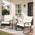 Outdoor Conversation Set of 3, Outdoor Patio Rocking Chair Set with Cushions & Coffee Table, All Weather Wicker Patio Furniture Set, Ideal for Patio, Poolside, Yard, Deck, Coffee Bar