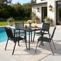 5 Piece Outdoor Dining Set, Patio Furniture Set with 4 Armrest Chairs and Steel Slat Table, All-Weather Conversation Set for Patio, Backyard, Deck, Poolside - Brown