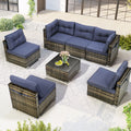 7 Piece Rattan Sectional Sofa Set, Outdoor Conversation Set, All-Weather Wicker Sectional Seating Group with Cushions & Coffee Table, Morden Furniture Couch Set for Patio Deck Garden Pool, B31